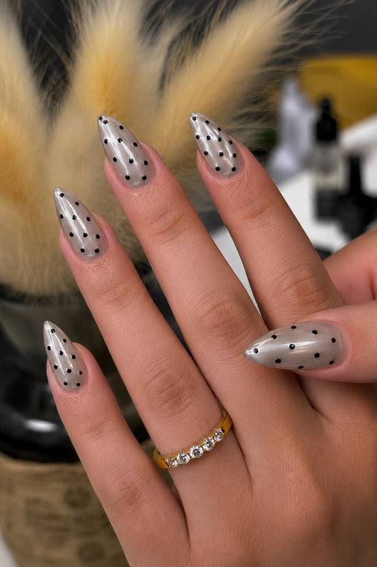 Silver Cat Eye with Polka Dots