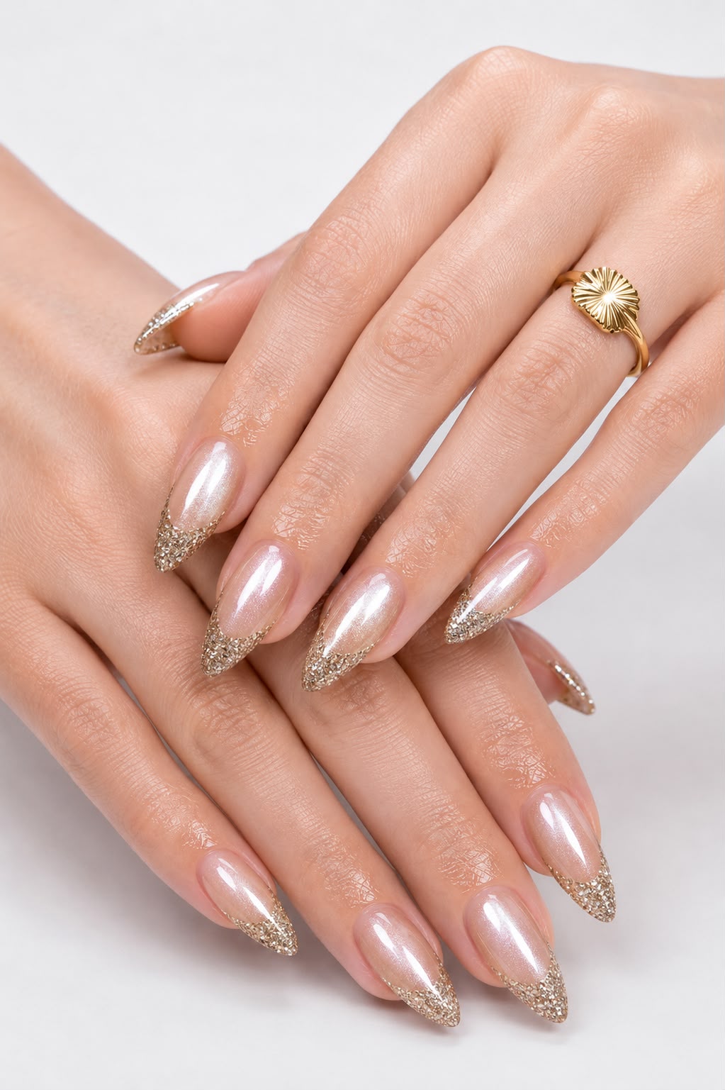 Golden Cat Eye with Glitter French