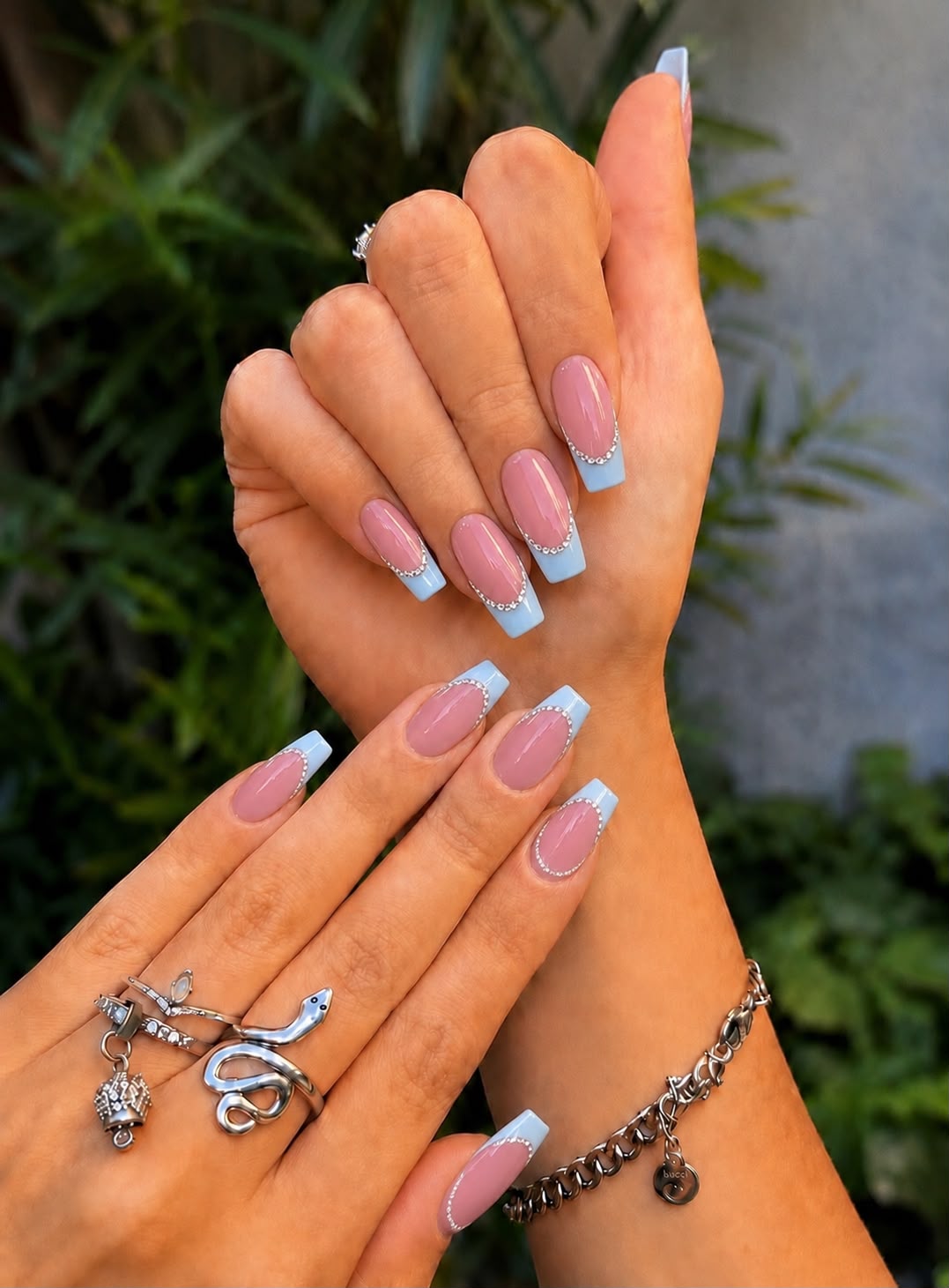 Sky Blue French with Chrome Outline