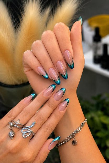 Blue Cat Eye French with Chrome
