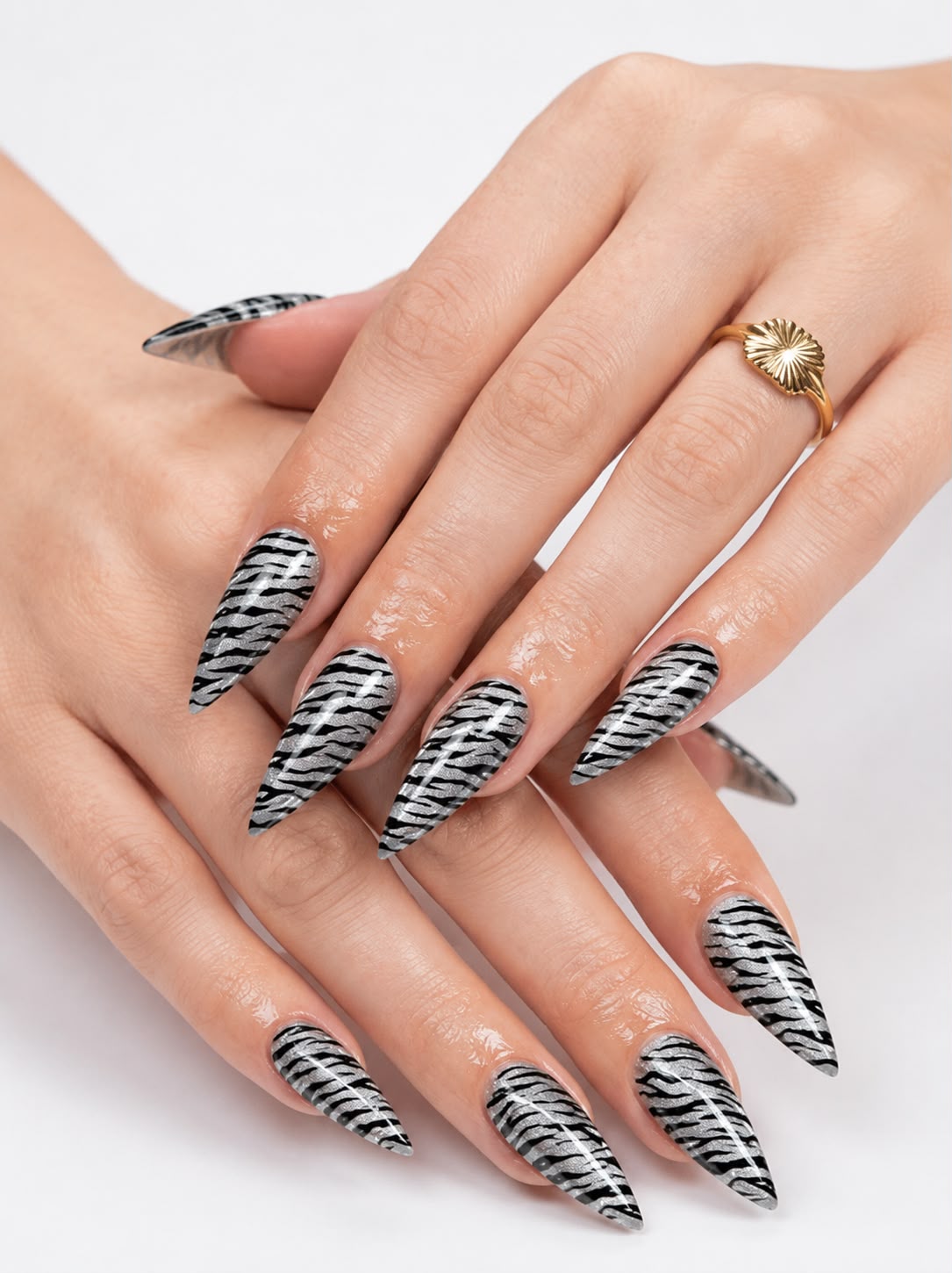 Silver Cat Eye with Zebra Print