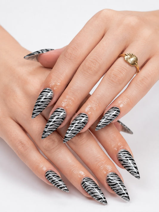 Silver Cat Eye with Zebra Print