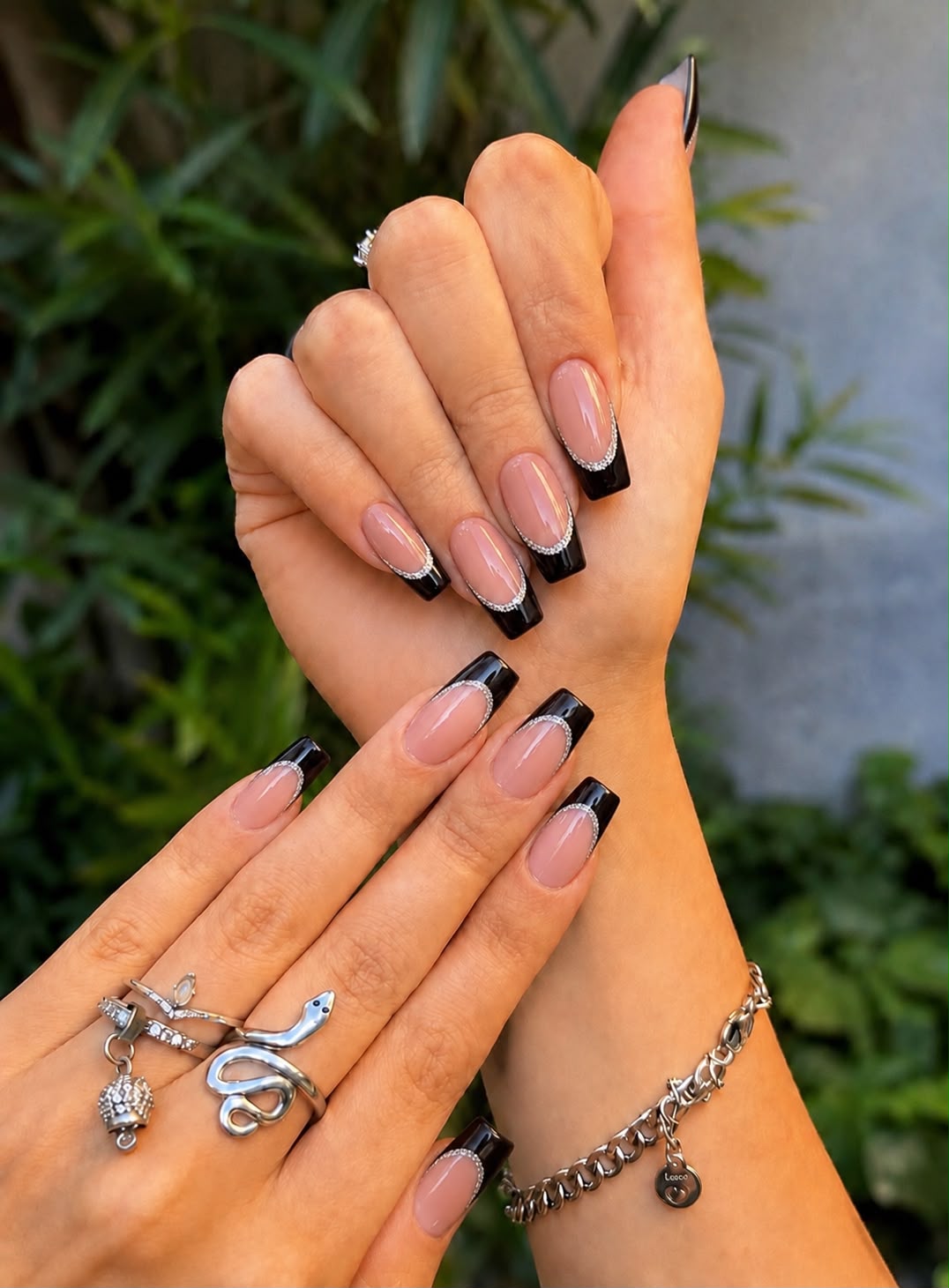 Black French with silver Outline