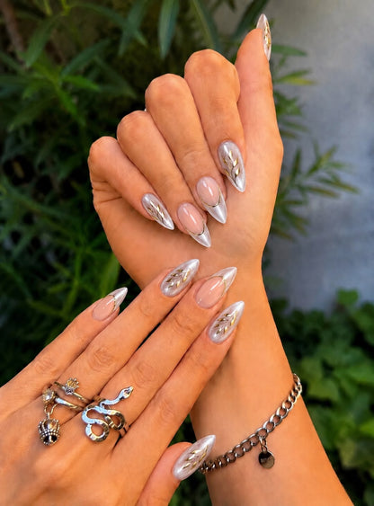 Silver Cat Eye with Chrome Bruch Art