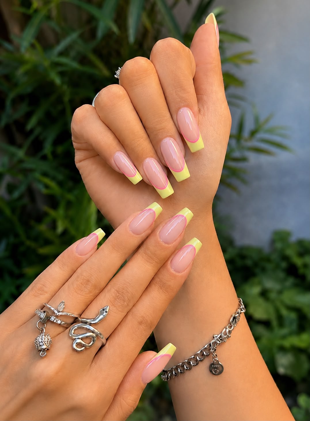 Double French With Butter Yellow and Pink