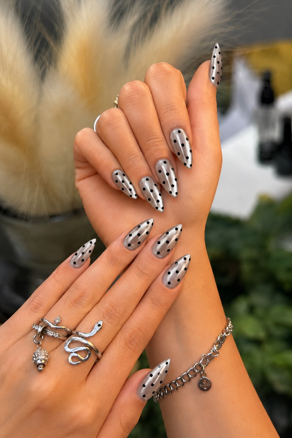 Silver Cat Eye with Polka Dots