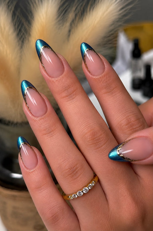 Blue Cat Eye French with Chrome