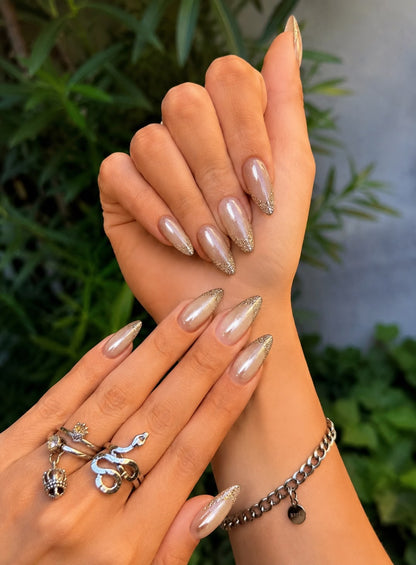 Golden Cat Eye with Glitter French