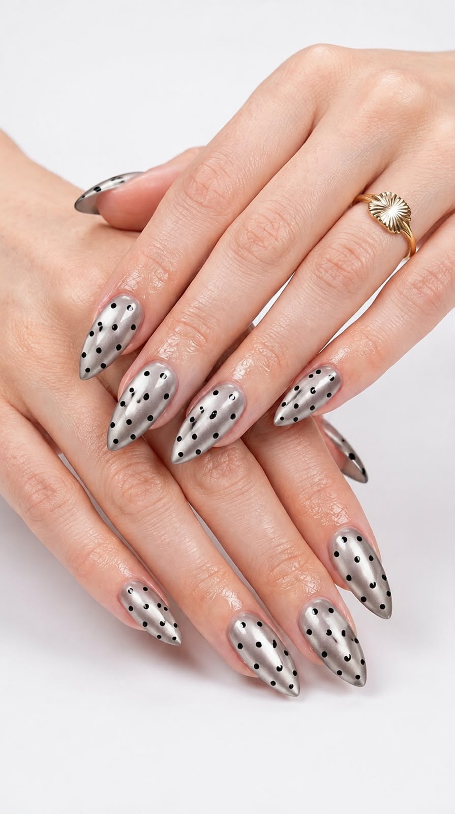Silver Cat Eye with Polka Dots